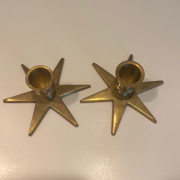 Vintage 6 Point Star Brass Candle Holders